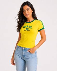 Women's Embroidered Brazil Shirt - 黃色 - 查看 1