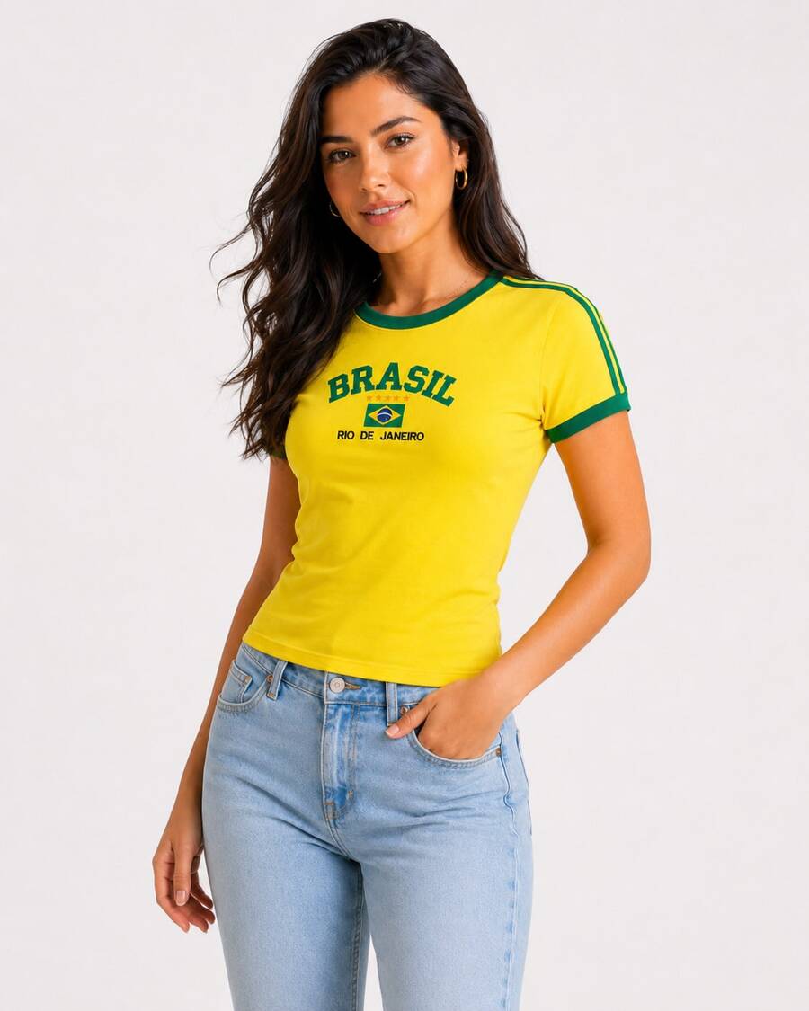 Women's Embroidered Brazil Shirt - 黃色 - 查看 1