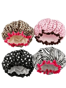 1pc/4pcs Women's Shower Cap, Elastic Reusable, Double Layer Waterproof Bath Cap - Multicolor - View 8