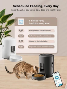 PETSIN 2L/67.64oz 自动猫喂食器，智能宠物喂食器，双频 2.4G WiFi 自动狗喂食器，带应用程序控制的圆形自动宠物食品分配器，USB 供电（不含适配器），迷你遥控猫狗食品分配器，用于每日定时喂食 - 彩色 - 查看 7