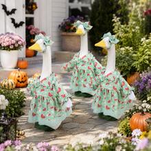 1pc Watermelon Print Porch Goose Outfit, Green Plaid Ruffle Dress With Matching Bow Headpiece, Cute Seasonal Goose Costume, Suitable For Porch Garden Party Decoration, Goose Not Included - Green Plaid Watermelon Goose Outfit - View 9