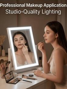 1pc LED Makeup Mirror With Light, 200mAh USB Rechargeable Desktop Vanity Mirror, 3 Lighting Modes, Touch Dimmable Desktop Mirror, Portable Travel Makeup Mirror, Suitable For Dorm, Bedroom, Office, Back To School Gift For Students, Friends And Family - Multicolor - View 5