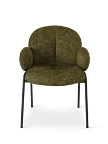 Goeurvant Modern Cloud-Style Wool-Linen Upholstered Dining Chairs With Rounded Arms And Wide-Back Support For Dining Room, Living Room, Office - Set Of 2 / Set Of 4 / Set Of 6-Olive Green/Bouclé - 墨綠色 - 查看 6