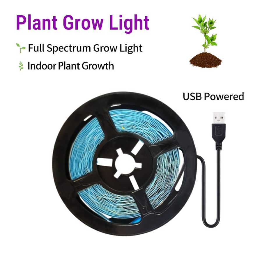 1件 16.4英尺 USB供電 LED植物生長燈條,全光譜多肉植物補光燈,適合多肉植物、室內植物與花園種苗培育 - plant light strip - 查看 1