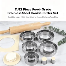 Cookie Cutter Set 11/12Pcs Rolled Edge Round Stainless Steel Mousse Ring Mold For Cake Mousse Donut Fondant Baking - Silver - View 1