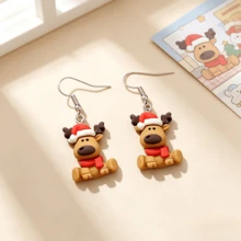 1/2/3 Pairs Christmas Fun Cute Reindeer Shaped Resin Dangle Earrings - Christmas Reindeer Earrings - View 6