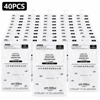 Bộ 1-40 túi treo hút ẩm 500ml không mùi, túi hút ẩm tủ quần áo dạng nhìn thấy nước thu gom cho tủ đồ và phòng tắm
