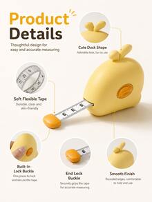 1pc Cute Duck Mini Tape Measure, Lockable Auto-Retractable Soft Ruler, Portable Pocket Ruler For Sewing, Body, Fabric And Daily Measurement - Little Yellow Duck Design - View 6