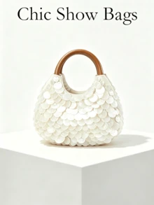 Shell Ring Handle Tote Bag, Pearl Mother Of Pearl Shell Fragments, Mini Portable Handbag, Elegant Romantic Women's Purse, Suitable For Wedding, Beach, Party, Summer Vacation - White - View 2