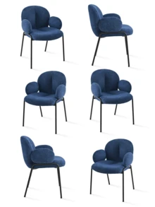 Goeurvant Modern Cloud-Style Wool-Linen Upholstered Dining Chairs With Rounded Arms And Wide-Back Support For Dining Room, Living Room, Office-Set Of 2/Set Of 4/Set Of 6-Blue/Chenillie - 藍色 - 查看 11