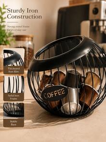 Coffee Capsule Storage Basket - Black Wrought Iron Coffee Capsule Basket; Exquisite Home Decor Item With "COFFEE" Letter Design And Large Capacity; Perfect Countertop Organizer For Home Kitchen And Coffee Station Decoration. - Multicolor - View 3