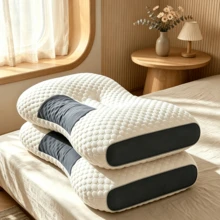 Almohada ergonómica con zonas de soporte para cuello, almohada especial para aliviar dolores cervicales, se adapta perfectamente al cuello y hombros para dormir mejor y relajarte, núcleo viscoelástico que libera la presión y no se deforma con el uso prolongado - Blanco - Ver 1