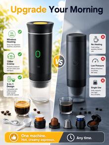 15Bar Portable Espresso Machine, 3-In-1 Rechargeable Capsule And Coffee Powder Coffee Maker, Self-Heating Cold And Hot Extraction, Suitable For Travel, Car, Office And Camping - Black - View 12