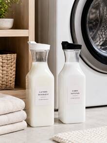 2/1pc Square Laundry Detergent Dispenser Bottle, 1500ml Capacity, Transparent Plastic Black And White, Laundry Detergent Dispenser, Transparent Storage Container, Soap Dispenser, Space-Saving Design, Includes 4 Removable Labels, Suitable For Laundry Room, Bathroom Storage, Autumn Home Decor, Bathroom Decoration - Transparent - View 3