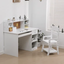 Escritorio Infantil de Estudio con Silla Ajustable – Blanco, con Estante, Panel Corcho y Bandeja – Mesa Escolar para Tareas y Aprendizaje (Niños 3–12 Años) - Blanco - Ver 4