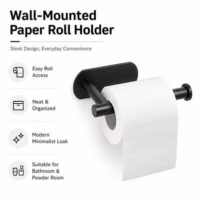 1pc Modern Black Wall Mounted Paper Roll Holder, Minimalist Bathroom Accessory For Toilet & Powder Room
