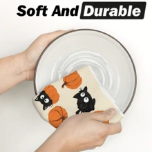 2 Peças Toalhas de Cozinha com Estampa de Gato Preto e Abóbora de Halloween, Decoração de Cozinha Rústica de Outono e Ação de Graças, Presente - Multicolorido - Visão 3