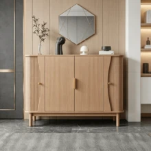 Sideboard 140x40x88cm Made Of MDF, Chest Of Drawers With Curved Edges, 2 Sliding Doors - Natural - 查看 2