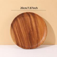 One Acacia Wood Round Dinner Plate Christmas Gift - Brown - View 16