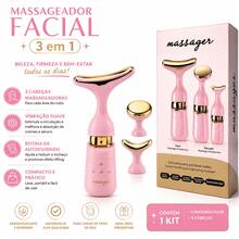 Massageador Facial 4d Elétrico 3 Em 1 Rosa Vibração Premium - Rosa chiclete - Visão 3