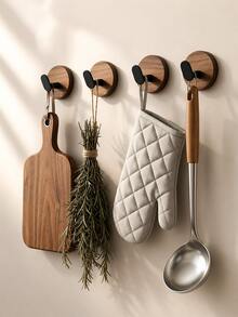 4pcs/2pcs/1pc No-Drill Door Back Hooks, Key Hat Clothing Storage Hooks, Kitchen Bathroom Bedroom Hanging Rack Hooks, Invisible Storage Tools, Clothing Hooks, Simple Design, Fashion Storage, Durable Wood, Reliable Installation - A - View 5