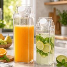 Garrafa Caixa de Leite de Acrílico 500ml e 1 Litro Decorativa Transparente Organizador Bebidas Suco Milk Geladeira - Visão 1