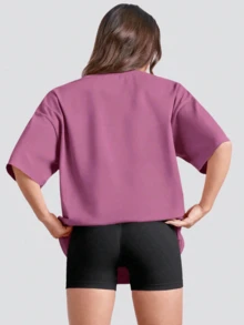 Plus Size Women Short Sleeve T-Shirt - Loose Fit Activewear Top, Suitable For Fitness, Yoga And Casual Wear | All Season Summer Sports - Watermelon Pink - View 4