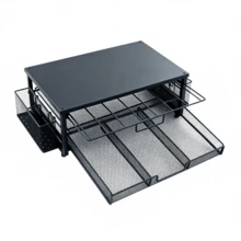 Estante de almacenamiento de cápsulas de café con ranuras de posicionamiento automático, organizador de 2 niveles que ahorra espacio para máquina de café, cápsulas, cucharas y agitadores, soporte de estación de café de metal resistente a la oxidación para encimera de cocina. - Negro - Ver 12