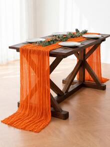 1PC 35 X 120 Inches Table Runner,For Weddings,Wedding Decor,Room Decor,Home Decor,Kitchen Decor,Party Decor,Can Be Used As Chair Back Ties, Festivals,Engagement And Other Occasions,Bohemian Farmhouse Sheer Cheezy Fabric Table Runner, Baby Shower - Orange - View 11