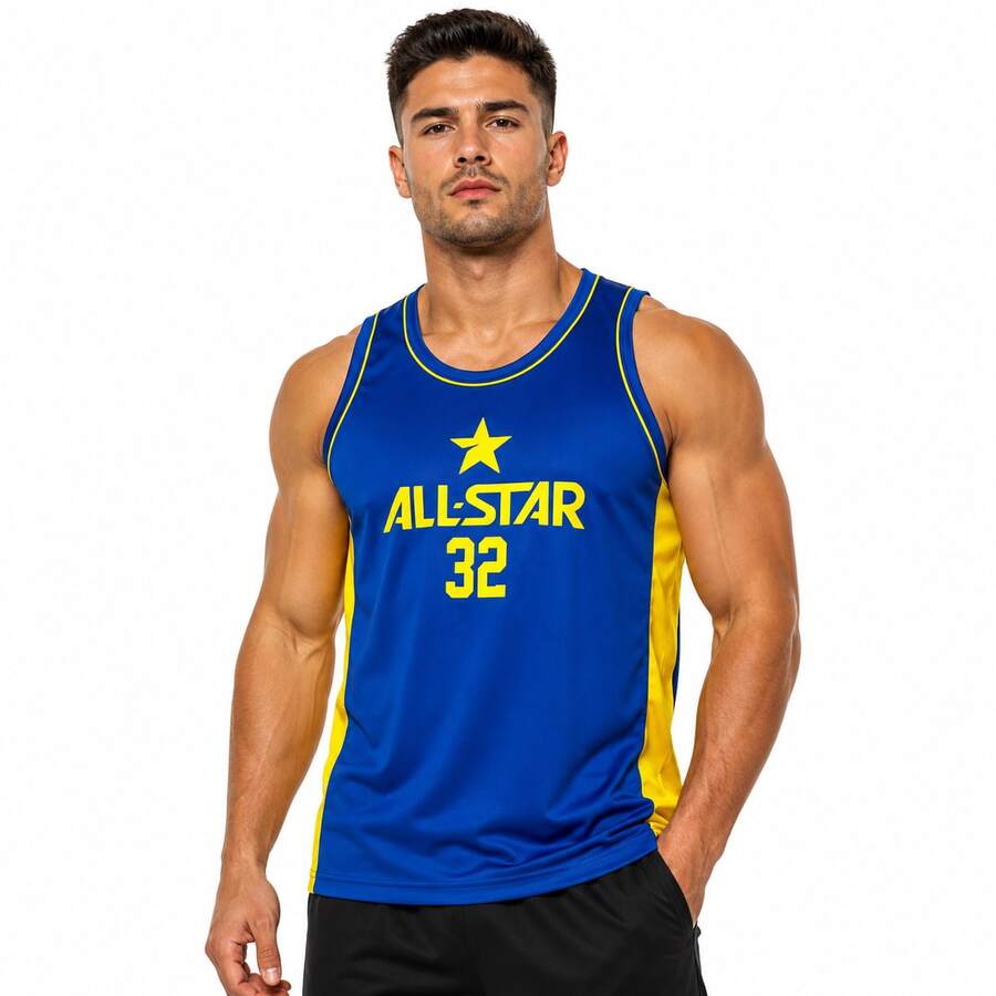 Men's Sports Tank Top For Sports Activities, Gym And Casual Use - 藍黃全明星 - 查看 1