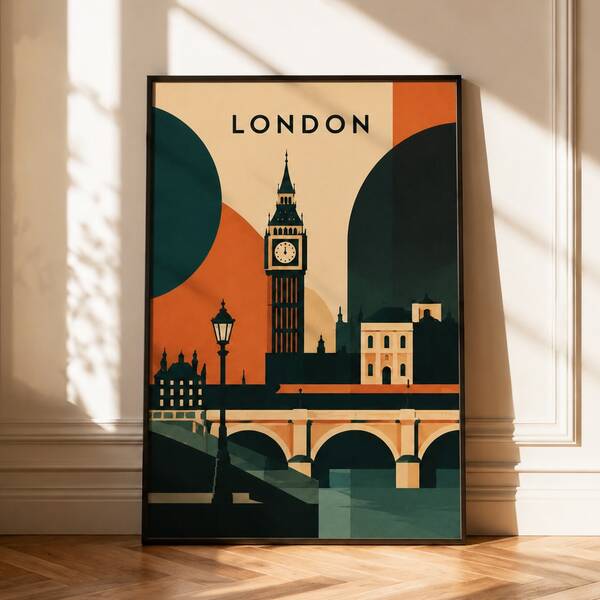 1pc Retro London Poster, Geometric City Landmark Wall Art Print, Unframed Matte Paper Poster For Bedroom Living Room Dorm Decor