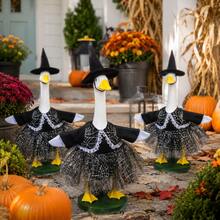 1 Stück Halloween Hexen Veranda Gans Outfit, schwarzer Hut & Spinnennetz Spitze Tüll Kleid, saisonale Kostüm Dekoration für Veranda Gans Statue, Outdoor Garten Party Dekoration, Gans nicht enthalten - Spitzen-Gans-Kostüm im Spinnennetz-Design - Übersicht 10