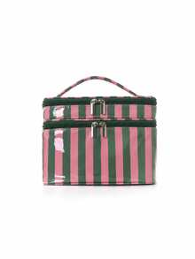 Striped Travel Makeup Bag Set, Fashionable Double Layer Design Cosmetic Organizer, Large Capacity Essentials And Daily Travel Storage Bag - Multicolor - View 6