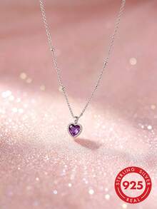 1pc S925 Sterling Silver Mini Heart Pendant Necklace, Korean Sweet Cute INS Style, Personalized Exquisite Niche Minimalist Fresh Design, Elegant Elegant Fashion Versatile Clavicle Chain, Suitable For Friendship And Family Commemorative Gift - Love - View 1