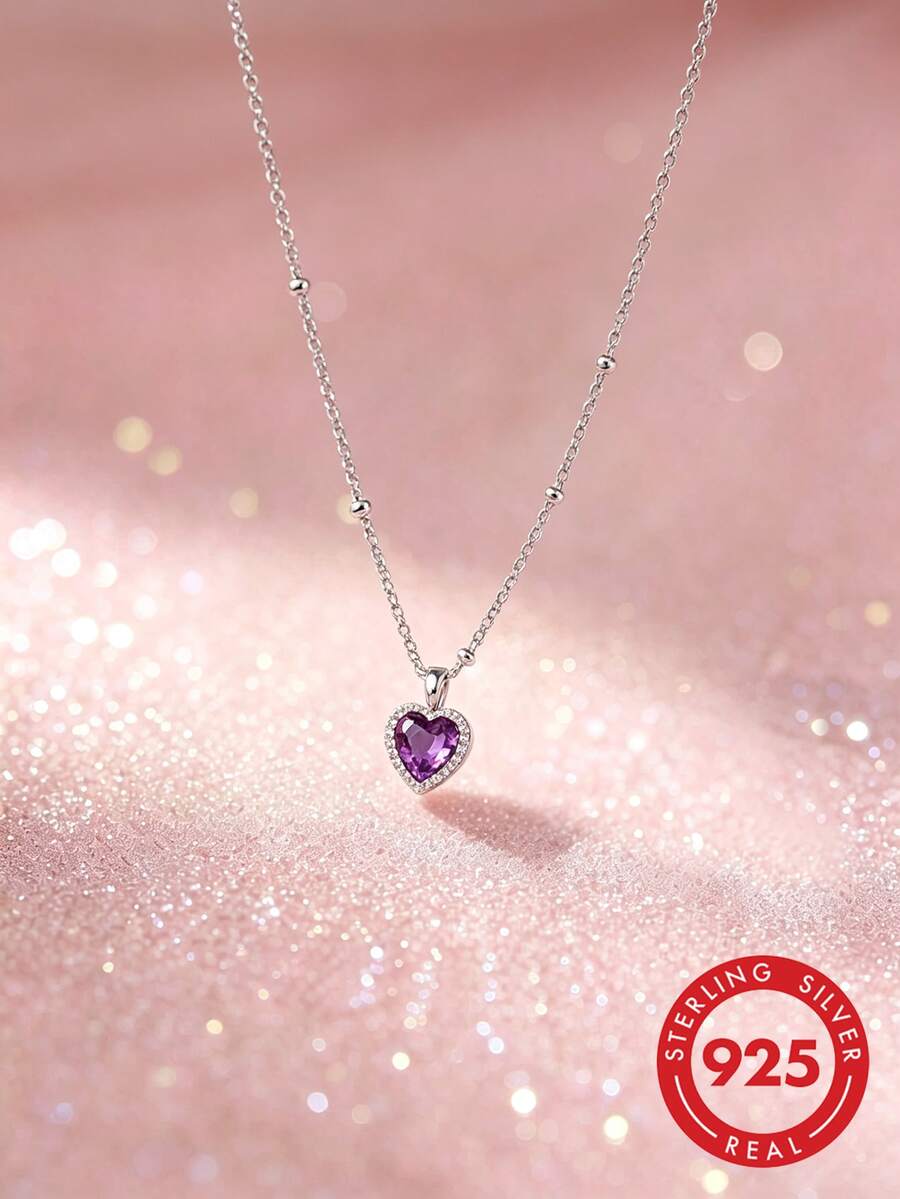 1pc S925 Sterling Silver Mini Heart Pendant Necklace, Korean Sweet Cute INS Style, Personalized Exquisite Niche Minimalist Fresh Design, Elegant Elegant Fashion Versatile Clavicle Chain, Suitable For Friendship And Family Commemorative Gift - Love - View 1