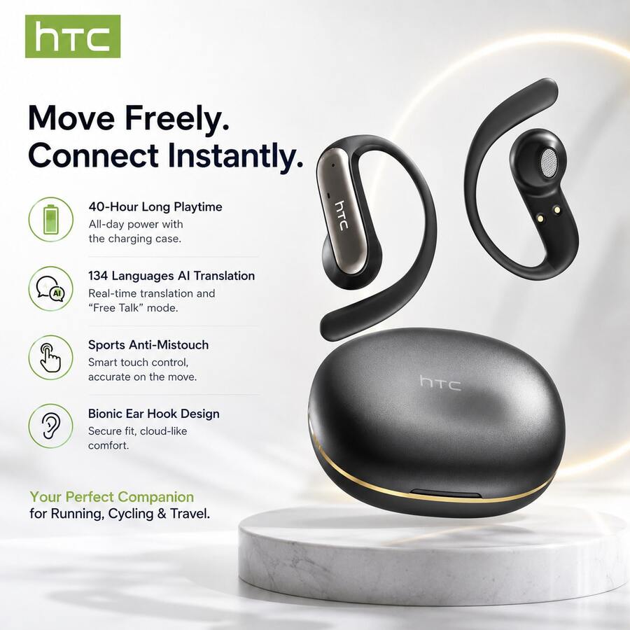 HTC NE52 2025 Earbud Terjemahan Cerdas AI Baru, Tampilan Baterai LED, Terjemahan 134 Bahasa, Komunikasi Tanpa Hambatan, Port Pengisian Daya Tipe-C, Kompatibel dengan Semua Smartphone, Cocok untuk Rapat, Olahraga, Bisnis, Bermain Game, Belajar, Perjalanan, dan Lainnya. - View 1