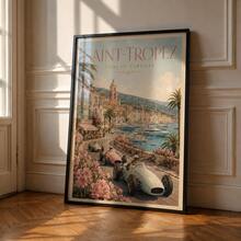 1pc Vintage Saint Tropez Sunlit Circuit Poster, Retro French Riviera Racing Car Coastal Landscape Wall Art Print, Unframed Matte Paper Poster For Bedroom Living Room Decor - 1PC - View 3
