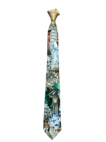 1件復古城市地標印花領帶，仿絲綢面料，光滑挺括，中性款，百搭且具個性化風格 - 彩色 - 查看 5