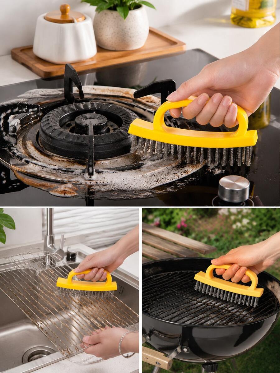 Stainless Steel Wire Brush Rust Removal Tool, Heavy Duty Metal Cleaning Brush, Suitable For Kitchen Grease, BBQ Grill, Range Hood, Floor Scrubbing, Multi-Functional Durable Cleaning Accessory - Multiple Styles - View 1