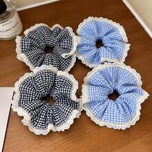 4Pcs Retro Plaid Lace Frilly Hair Bands, Fluffy Ruffle Design, All-Match Gentle Fashion Hair Accessory For Women Daily Makeup - Multicolor - View 1