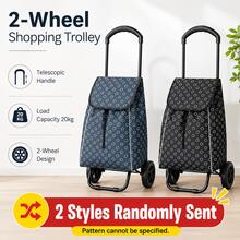 Portable Two-Wheel Shopping Trolley With Patterned Storage Bag, Random Colour - View 4