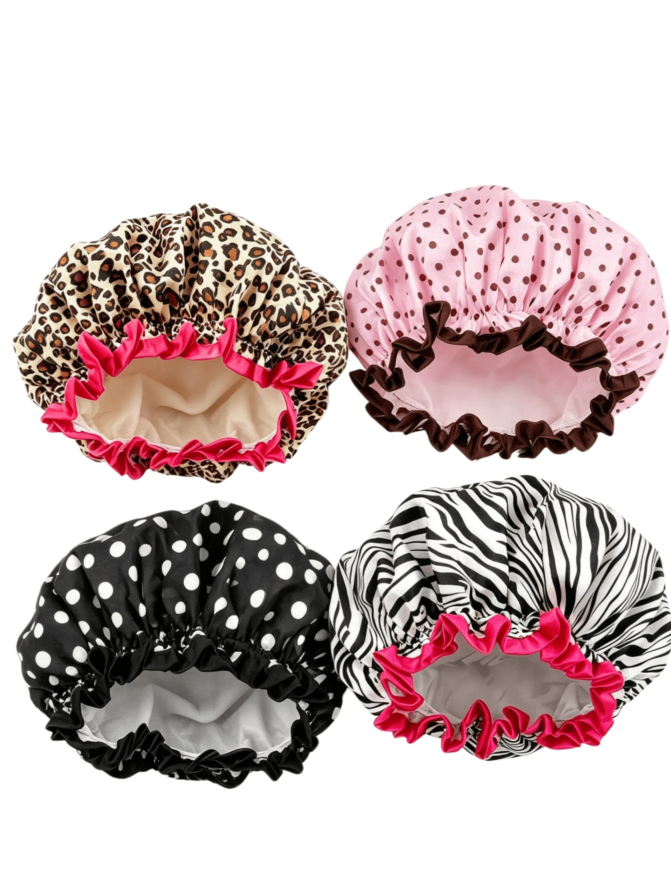 1pc/4pcs Women's Shower Cap, Elastic Reusable, Double Layer Waterproof Bath Cap - Multicolor - View 1
