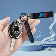 Sarung Kunci TRTY, Casing Kunci Remote Pintar dengan Gantungan Kunci Kulit Serat Karbon, Kartu Anti-Hilang dan Alat, Gantungan Kunci Berbentuk D dan Dua Gantungan Kunci, Aksesori Interior Mobil, Cocok untuk BMW Seri 3 5 7 M3 M5 M6 X3 X5 Z3 Z4 Z8 LX8FZV, Pelindung Kunci Pintar, Juga Cocok Sebagai Hadiah Ulang Tahun - Gantungan kunci BMW Seri 3, 5, dan 7 - View 2