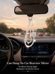 Iridescent Crystal Bead Keychain, Rhinestone Perfume Bottle Pendant With Double-Strand Bead Chain, Universal Car Rearview Mirror, Keychain, Handbag And Phone Case Accessory, Luxury Sweet Women's Decorative Gift - A - View 4