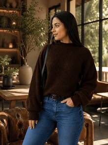 Women's Knitted Sweater - tabaco marrón - Ver 6