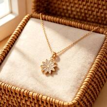 1pc Stainless Steel Chain Zirconia Flower Pendant Women's Fashion Necklace Jewelry, Gift Accessory - Style a - View 2