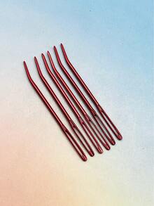 DIY Woven 6-Color Large Eye Aluminum Curved Needles, Set Of 6, Red Yellow Green Silver Purple Multi-Color, Smooth Rust-Proof, Curved Tip Design, Suitable For Sewing Yarn And Making Crochet Dolls, Essential Sewing Accessory For Hand Knitting - Large-eye Aluminum Bent Needle - View 4