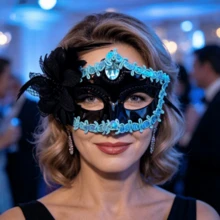 1pc Masquerade Mask, Half Face Halloween Couple Venetian Costume Set, Dual Color Princess Face Mask For Men And Women - Multicolor - View 3