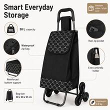 Folding Utility Cart With Built-In Seat, Storage Bag And Stair-Climbing Wheels - View 4