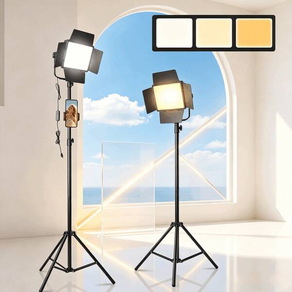 UEGOGO 10-Inch Professional LED Video Light Kit, Square Fill Light With Adjustable Metal Tripod, USB Powered, 3 Color Temperatures, Ideal For Photography, Live Streaming, Interviews, Video Calls & Studio Shooting